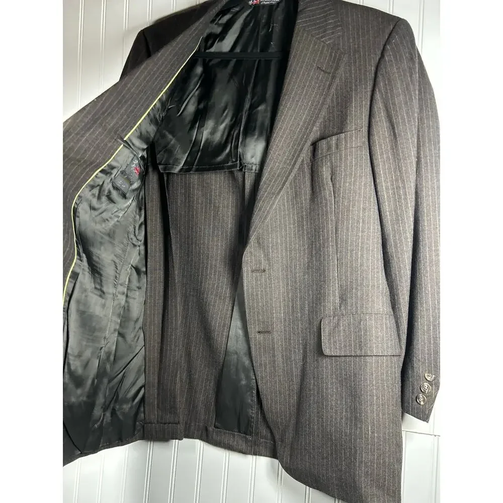 VTG Austin Reed PURE VIRGIN WOOL 40 R Mens brown Blazer Sport Coat pencil stripe